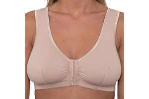 Vitality Care GEMM Mastectomy Bra Front Fastening with Pockets Cotton Rich Wirefree Post Surgery Stretch for Women Plus Sizes Easy Open Comfort Nude 48