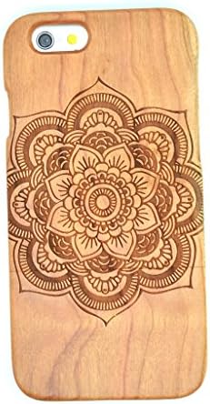 iPhone 6s Plus Case (5.5-Inch), Wood Collection(TM) Wood Case for iPhone 6s Plus (Cherry Wood Mandala Flower)- Wood Collection(TM) Handmade Wooden Case and Cover for Your Smartphone and Tablet