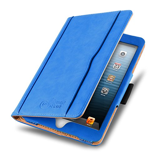 iPad Mini Hülle - JAMMYLIZARD Ledertasche Smart Cover mit Standfunktion für iPad Mini 4. 3. 2. & 1. Generation, BLAU & HONIG, [MIT STIFT-HALTER]