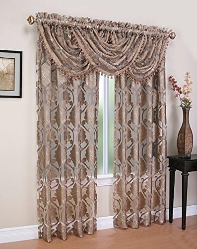 Regal Home Collections Milawi 54 by 84-Inch Sheer Jacquard Scroll Rod Pocket Window Panel, 54 by 84-Inch, Brown