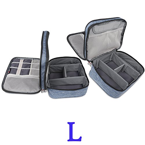 BUBM 3 Stücke Mehrfachfunktion Kabelorganiser Tasche Reisetasche mit Doppelschichten für Elektronische Zubehöre wie Netzteil, Maus und USB Stricks, Denim Blau - 4