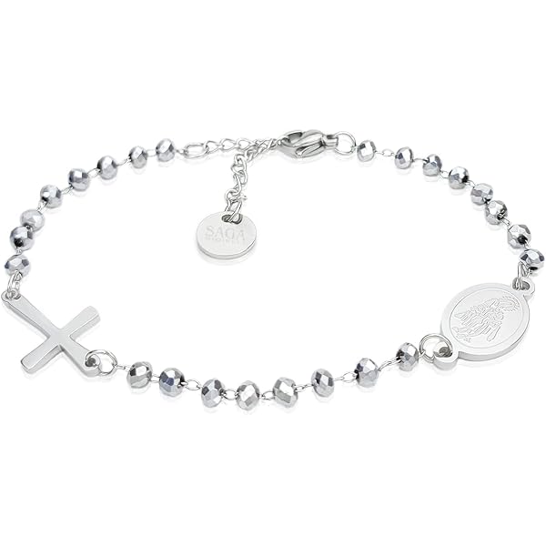 Bracciale Donna Luca Barra In Acciaio Con Perle E Croce BK2688 - Gioiello Elegante