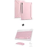 Samsung Galaxy Tab S9 FE Plus 12.4 in&ccedil; Tablet Kılıfı, Standlı, Bluetooth Klavye ve Mouse Seti (pembe)