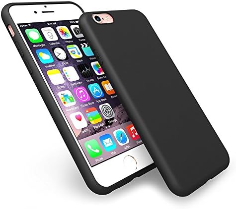 ComKey iPhone 6/6s Case , Silicone Rubber Plastic Ultra Slim 0,66 mm, TPU Cover Phone Case Matte Finish Slim Profile Phone Protectors for iPhone 6/6s + FREE Tempered Glass Screen Protector (BLACK) (Black)