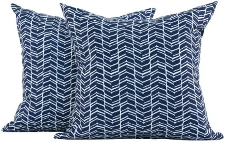 LJ Home Fashions Geometric Square Cushions (Set of 2), 45x45cm, Navy Blue/White