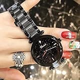 GRCSGL Uhr-Mädchen Edelstahl-Band Schnitt Spiegel-purpurrote Art- und Weiseatmosphäre sternenklares zufälliges Quarz wasserdicht, schwarz
