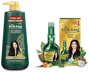 Kesh King Ayurvedic Scalp & Hair Oil, 100ml and Kesh King Scalp and Hair Medicine Anti-Hairfall Shampoo, 600 ml