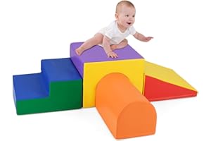 COSTWAY Set di 4 Blocchi in Schiuma per Arrampicarsi e Gattonare per Bambini, Set di Giocattoli Morbidi da Interno con Diverse Forme e Colori per lo Sviluppo dei Bambini (Giallo)