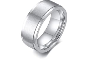 BlackAmazement Drehring Edelstahl gebürstet Spinner Ring drehbar schwarz silber Damen Herren