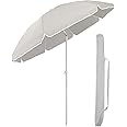 Sekey® 1.8m Beach Umbrella with Cover, Portable Tilting Garden Parasol Umbrella, Small Parasol for Beach/Pool/Patio, Round Sunscreen UV20+ Gray and White