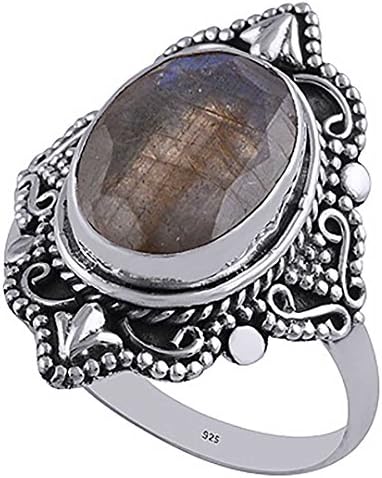 Lyra Sterling silver and Labradorite Statement Ring Size UK M