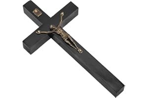 Garneck Christian Wood Wall Cross Wall Mounted Art Craft Hanging Zinc Alloy Jesus Cross Crucifix Christian Gifts Home Wall Decoration (Random Color)