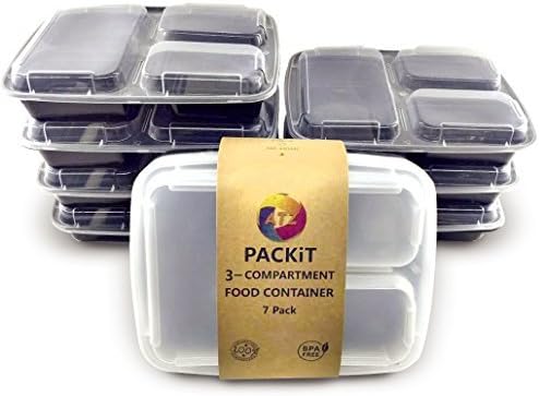ATZ PACKiT - Meal Prep Containers 3 x Compartments and a Lid x 7, 100% BPA Safe, Portion Control Containers, Weight Watchers, Lunch box, Baby Food Containers, Healthy Snacks, Bento Box, Food Storage.