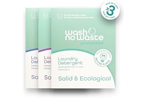 Wash no Waste - PACK 3. Tiras de Detergente para lavadora (192 lavados). Hipoalergénico y Biodegradable. Efecto suavizante. Gran poder de limpieza. Vegano y Cruelty Free. Plastic free. (Mix)