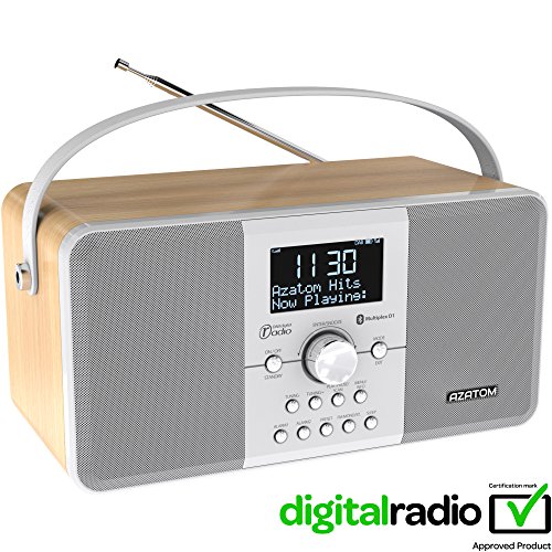 Preisvergleich Produktbild AZATOM Multiplex DAB Digital FM Radio Bluetooth Batterie Wecker - Bluetooth - Stereo Lautsprechersystem - Dual Alarm - Radiowecker - Wiederaufladbare Batterie - USB Lade - Premium Stereo Sound (Eiche hell)