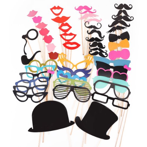 *Versand aus Deutschland* 51 Tlg. Party Foto Verkleidung Schnurrbart Lippen Brille Hüten Photo Booth Props Set Hochzeit Partymitbringsel