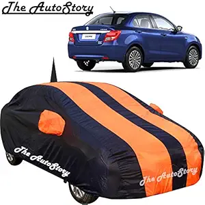 The Autostory 190 Taffeta Water Resistant Car Body Cover Compatible with Maruti Swift Dzire (2017 to 2019) with Mirror & Antenna Pockets (Orange/Navy Blue)