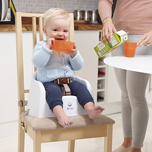 Boostersitz, Kindersitz für Stuhl, Sitzerhöhung für Kinder & Babys, mit verstellbaren Gurten zur Befestigung auf Stühlen, ideal als Hochstuhl für Kleinkinder, Hochstuhlsitz von EZ-Bugz, Weiß, geeignet für Kleinkinder ab 6 Monaten - 3