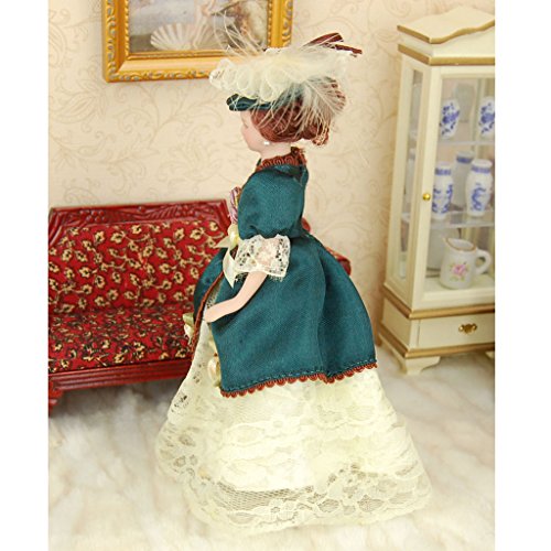 1:12 puppenstube Mini Victorian Dame Puppen mit Grün Kleid mit Hut - 9