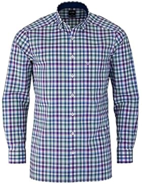 OLYMP Luxor modern fit Hemd Langarm mit Button Down Kragen Karo blau
