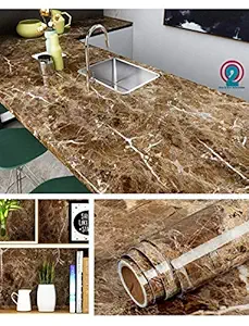 One2one Enterprises Polyvinyl PVC Brown High Gloss Marble Self Adhesive Wallpaper for Almirah/Fridge/Floor/Wall/Table/Cupboard Decorative Furniture Interior & Renovation Projects (24 x 48 Inch)