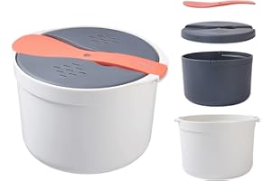 KLOP256 Mikrowellen Reiskocher, 2L Mikrowellen Dampfgarer für Mikrowelle Reis, PP in Lebensmittelqualität Microwave Rice Cooker, Sieb und Dampftopf Set (Orange)