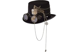 COSDREAMER Unisex Steampunk Top Hats Halloween Kostium Kapelusz z goglami Czarny…