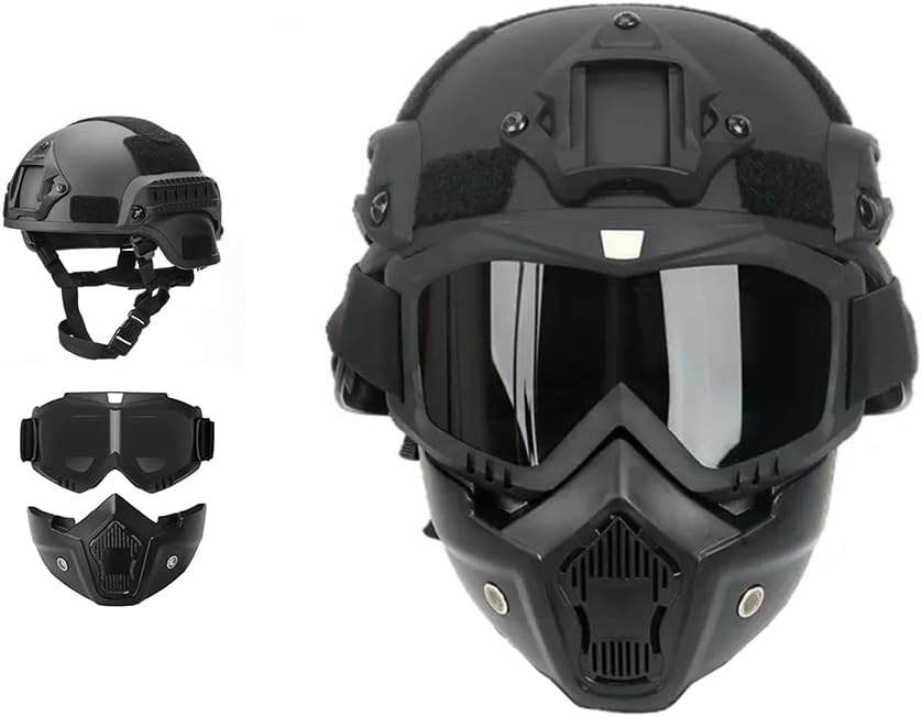 Cascos tácticos Mich con máscara Desmontable para Airsoft, Paintball y Caza Actividades al Aire Libre
