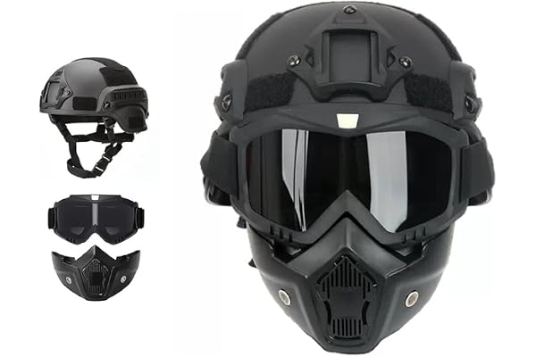 Casque Tactique Mich avec Masque Facial détachable et Lunettes de Protection pour l'airsoft, Le Paintball et la Chasse - Parfait pour Les activités de Plein air