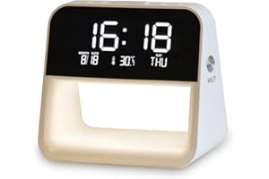‎WILIT WILIT LED Nachttischlampe mit Ladefunktion, Lichtwecker Touch Dimmbar mit 3 Helligkeitsstufen, Wake Up Licht mit Doppel-Wecker und Thermometer, Warmes Nachtlicht Lampe für Kinder/Erwachsene