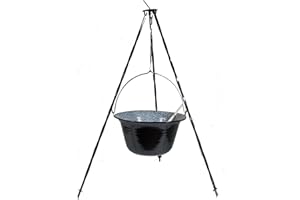 troph-e-shop Set Ungarischer Gulaschkessel Emaille 10 Liter + Dreibein 1,0 m + Kochlöffel Suppenkessel Gulaschtopf Hordentopf