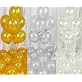 Flyloons Golden Silver White Balloons Pack of 50 for birthday decoration items also suitable for Anniversary, Wedding, Celebration, Party