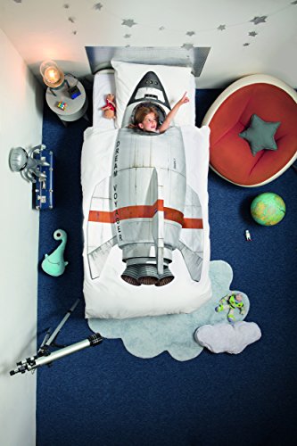 SnurkRocket Duvet Cover, Percalle, White/Multicoloured, Single, 220 x 140 x 0.5 cm