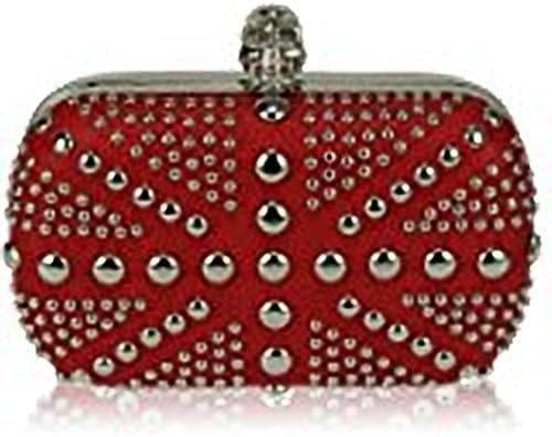Red Studded Clutch Bag With Crystal-Encrusted Skull Clasp