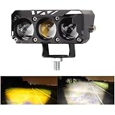 Motosiklet Ve Elektrikli Bisiklet Uyumlu 12-80 Volt 3 Mercekli &Ccedil;ift Renk LED Projekt&ouml;r Sis Farı Sarı-Beyaz Renk 4 Modlu Tekli