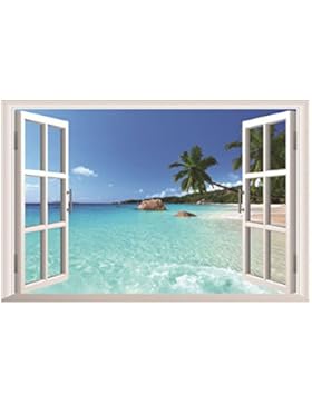 Bovake 3D-Fenster-Ozean-Ansicht entfernbare Wand-Kunst-Aufkleber-Vinylabziehbild-Ausgangsdekor