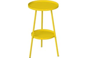 Outsunny Mały okrągły stolik pomocniczy z 2 poziomami, stół ogrodowy, na taras, do salonu, na balkon, metal, żółty