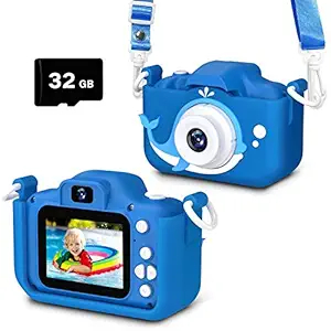 Kids Camera Toys Gifts for Boys, Rechargeable Digital Video Shockproof Camcorder with Front Rear Dual-Lens, Best Birthday for 3-8 Years Old Boys Gifts - 32GB SD Card Included