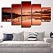 Produktbild QWERGLL 5 Panel Wandkunst Wohnzimmer Wohnkultur Gedruckt Bilder 5 Stück/Stücke See Sonnenuntergang Dämmerung Landschaft Hd Leinwand Malerei Poster