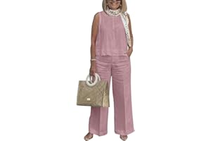 shownicer Femmes Ensemble de Survêtement en Lin sans Manches Haut et Pantalon Ensemble Couleur Unie Loungewear 2pcs Outfits Set Décontracté Tenue Costume