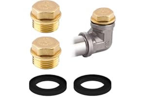 RBLEOTE 2 Stück Blindstopfen 1/2 Zoll und 2 Stück Schwarze Dichtung, Verschlusskappe 1/2 Zoll, Messing Kappe Sechskant, Schlauchkappen Gewindekappe für Garten Wasserleitung