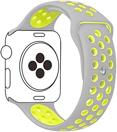 Aokon Apple Watch Band 42MM, Soft Silicone Replacement Wrist Strap for Apple Watch Series 2, Series 1, Nike+, M/L Size (42MM, Silver / Volt Yellow)