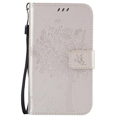 Samsung Galaxy Grand Neo Plus I9060 Hülle Golden im Retro Wallet Design,Cozy Hut Samsung Galaxy Grand Neo Plus I9060 Hülle Leadertasche Premium Lederhülle Flip Case im Bookstyle Folio Cover Kartenfächer Magnetverschluss und Standfunktion Leder Schale Etui für Samsung Galaxy Grand Neo Plus I9060 / I9082 5.0 Zoll Handytasche Schutzhülle Katzen und Bäume Muster - golden