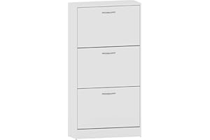 Vida Designs 3 Drawer Shoe Cabinet Cupboard Shoe Storage Organiser Pull Down Wooden Furniture Unit (White)