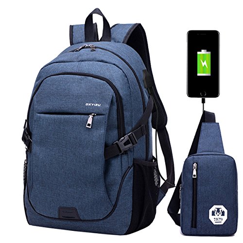 Super Modern Unisex Nylon School Backpack with USB Charger Port Laptop Bag for Teen Girls and Boys Cool Sports Backpack 2 bags Set 1 Big Backpack and 1 shoulder Bag