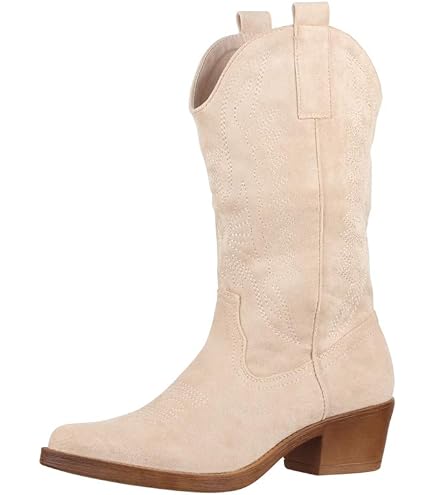 Bottes Cowgirl Femme – Style Western, Bout Pointu, Talon épais, Pompon, Boucle Métal, Couleur Violette