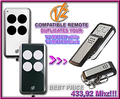 V2 MATCH white/V2 MATCH negro compatible mando a distancia, Clone transmisor para puerta de garaje automatización, calidad superior llavero, 433,92 mhz, para códigos fijos clone.