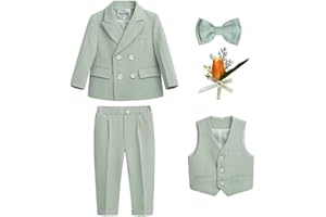 GUOCU 4/5/6 TLG Jungen Anzug Set,Kleine Jungen Frühling Formeller Kleidung Set Kinder Smoking Gentleman Outfits Festliche Hochzeit Anzüge Party Taufe Zweireihiger Kinderanzug Bekleidungsset