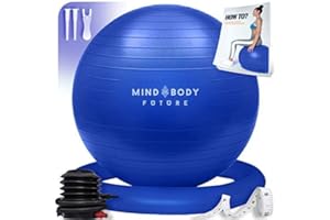MIND BODY FUTURE Exercise Ball Chair (55cm, 65cm & 75cm) - Yoga Ball & Stability Ring. For Pregnancy, Balance, Pilates or Birthing Therapy. Use at Office, Gym or Home. Anti-Burst and Anti-Slip Premium Grade