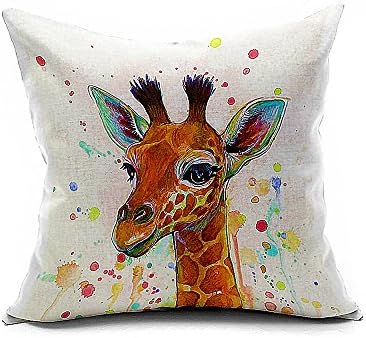 Aobik Animal Giraffe Animals Cotton Linen Square Decor Throw Pillow Cover Cushion Cover Size 18"X18" Set 1 Color Multicolor